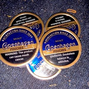 5 individual cans of Copenhagen Mint Pouches